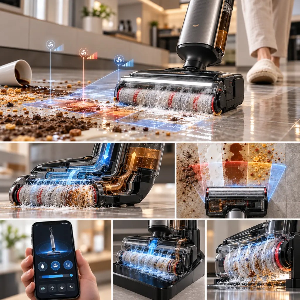 Cleanova™ cu două rezervoare pentru apă curată și murdară și DirtSense AI™